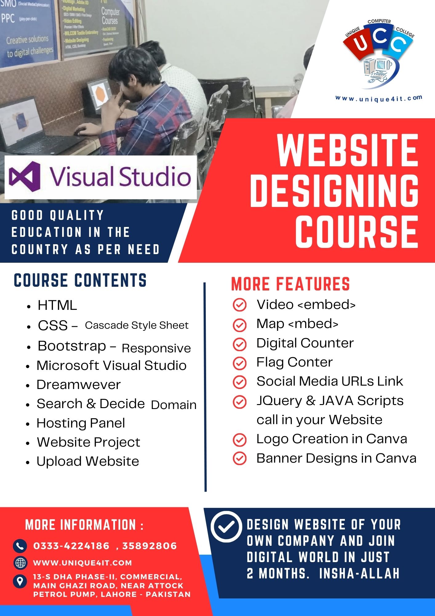 website designing course in lahore - best computer training in dha lahore - unique computer college